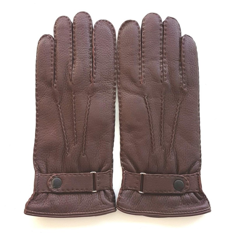 Gants en Cuir de Cerf Chocolat Thadeï Doublure Cachemire.