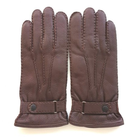 Gants en Cuir de Cerf Chocolat Thadeï Doublure Cachemire.