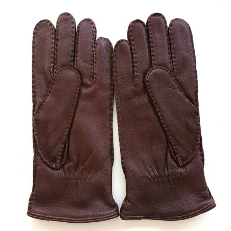Gants en Cuir de Cerf Chocolat Thadeï Doublure Cachemire.