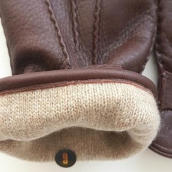 Gants en Cuir de Cerf Chocolat Thadeï Doublure Cachemire.