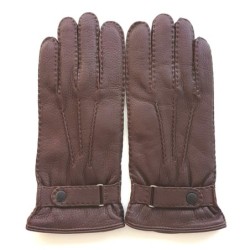 Gants en Cuir de Cerf Chocolat Thadeï Doublure Cachemire.
