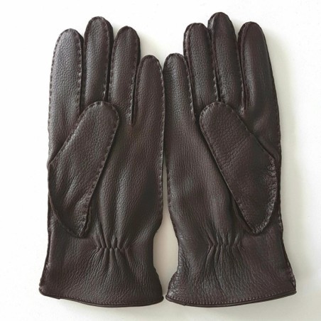 Gants en Cuir de Cerf Marrons Thadeï Doublure Cachemire.