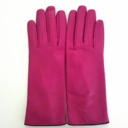 Gants en Cuir d'Agneau Hot Pink Noir Gris Jacinthe Doublés Soie