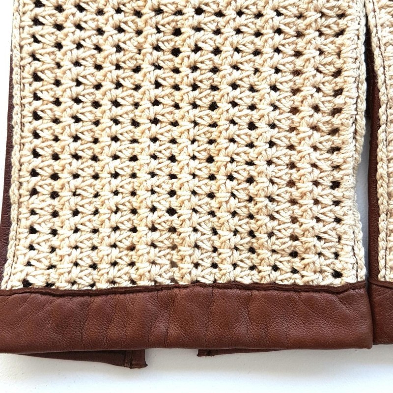 Gants en Cuir d'Agneau Crochet Coton Cognac Beige Louis Non doublés.