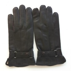 Gants en Cuir d'Agneau Marron Basile Doublure Soie.