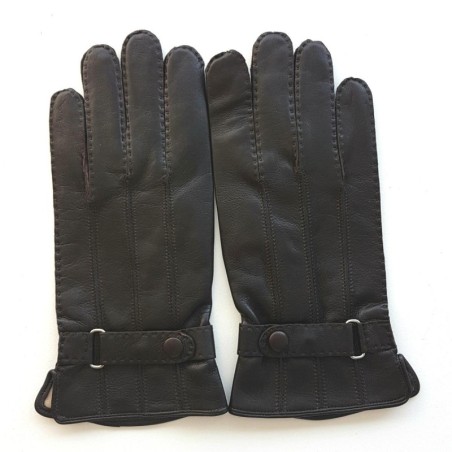 Gants en Cuir d'Agneau Marron Basile Doublure Soie.