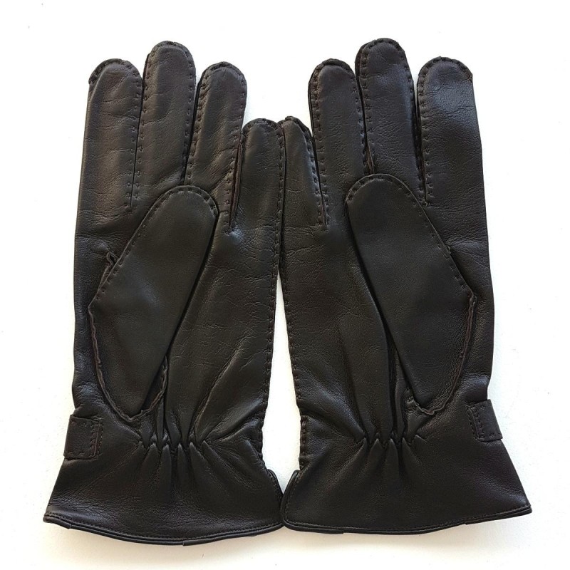 Gants en Cuir d'Agneau Marron Basile Doublure Soie.