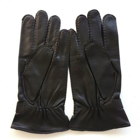 Gants en Cuir d'Agneau Marron Basile Doublure Soie.