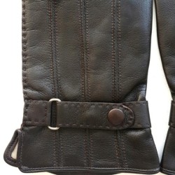 Gants en Cuir d'Agneau Marron Basile Doublure Soie.