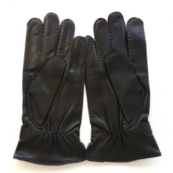 Gants en Cuir d'Agneau Marron Basile Doublure Soie.
