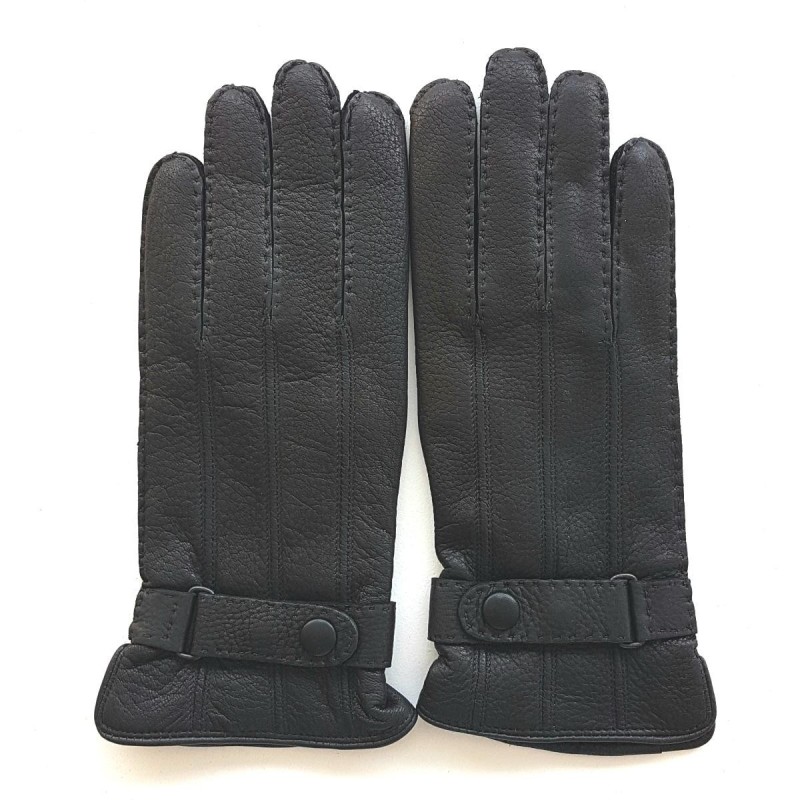 Gants en Cuir de Cerf Noir Blaise Doublure Cachemire.