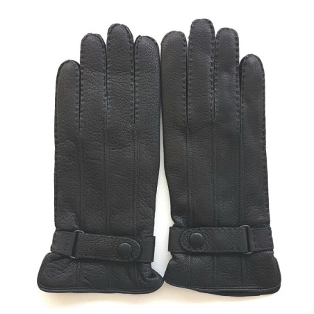Gants en Cuir de Cerf Noir Blaise Doublure Cachemire.