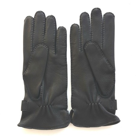 Gants en Cuir de Cerf Noir Blaise Doublure Cachemire.
