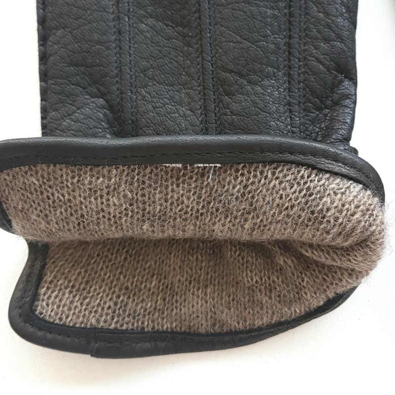 Gants en Cuir de Cerf Noir Blaise Doublure Cachemire.
