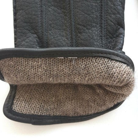 Gants en Cuir de Cerf Noir Blaise Doublure Cachemire.