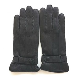 Gants en Cuir de Cerf Noir Blaise Doublure Cachemire.