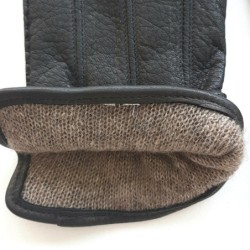 Gants en Cuir de Cerf Noir Blaise Doublure Cachemire.