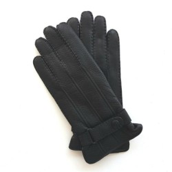 Gants en Cuir de Cerf Noir Blaise Doublure Cachemire.