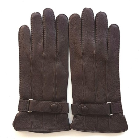 Gants en Cuir de Cerf Marron Blaise Doublure Soie.