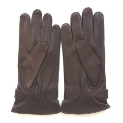 Gants en Cuir de Cerf Marron Blaise Doublure Soie.