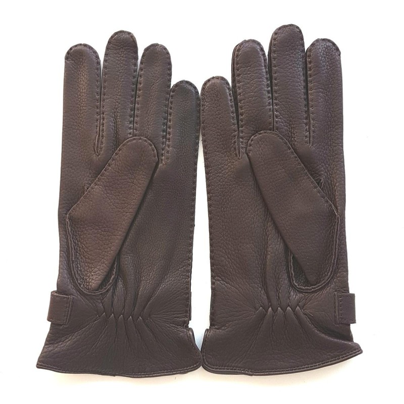 Gants en Cuir de Cerf Marron Blaise Doublure Soie.