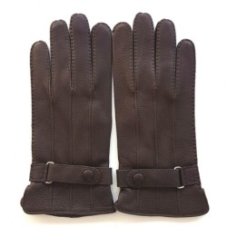 Gants en Cuir de Cerf Marron Blaise Doublure Soie.