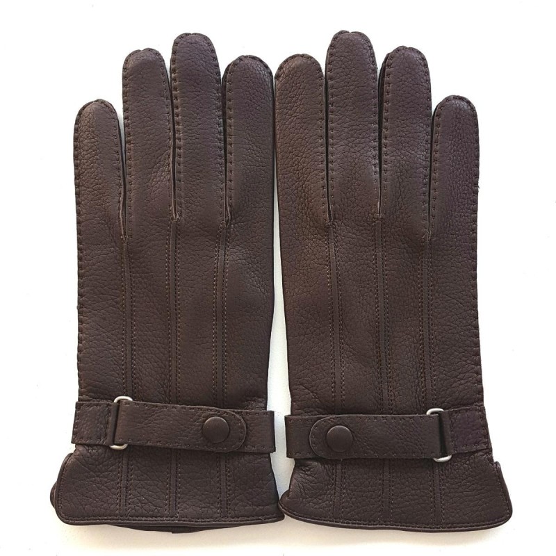 Gants en Cuir de Cerf Marron Blaise Doublure Soie.