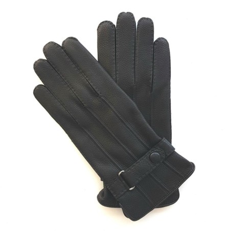 Gants en Cuir de Cerf Noir Blaise Doublure Soie.