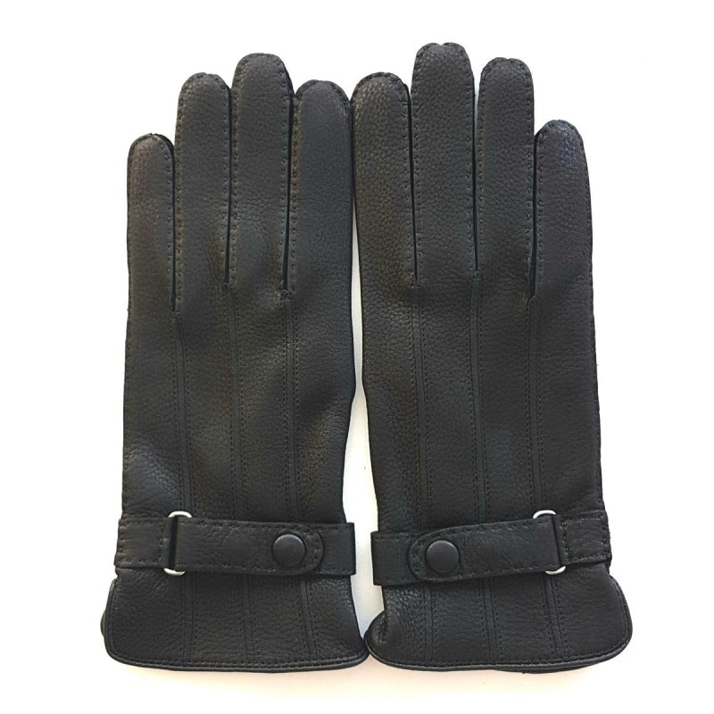 Gants en Cuir de Cerf Noir Blaise Doublure Soie.