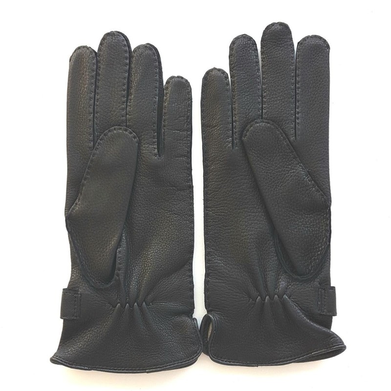 Gants en Cuir de Cerf Noir Blaise Doublure Soie.