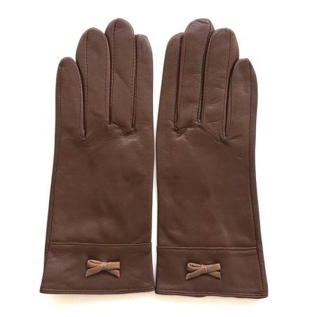 Gants en Cuir d'Agneau Tobacco Sable Anémone Doublés Soie.