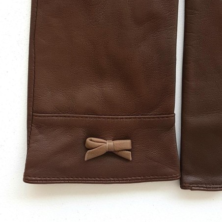 Gants en Cuir d'Agneau Tobacco Sable Anémone Doublés Soie.