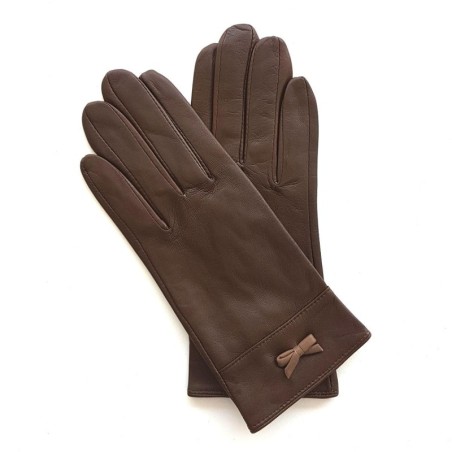 Gants en Cuir d'Agneau Tobacco Sable Anémone Doublés Soie.