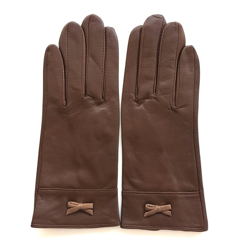 Gants en Cuir d'Agneau Tobacco Sable Anémone Doublés Soie.
