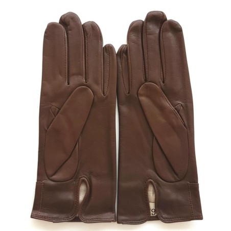 Gants en Cuir d'Agneau Tobacco Sable Anémone Doublés Soie.