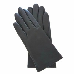 Gants en Cuir d'Agneau Noir Capucine Doublés Soie.