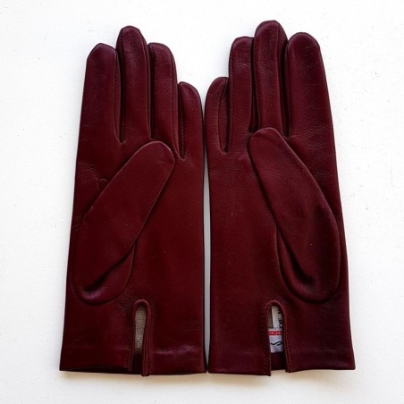 Gants en Cuir d'Agneau Bordeaux Capucine Doublés Soie.