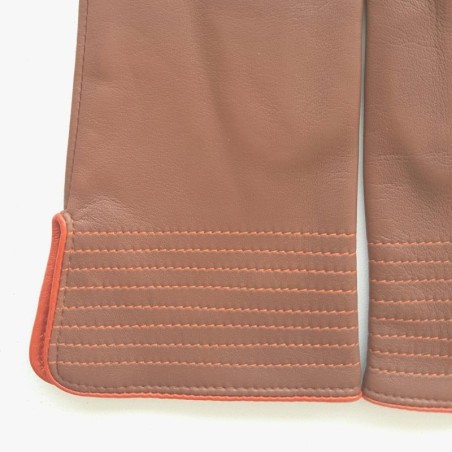 Gants en Cuir d'Agneau Cognac Orange Fénelon Doublés Soie.