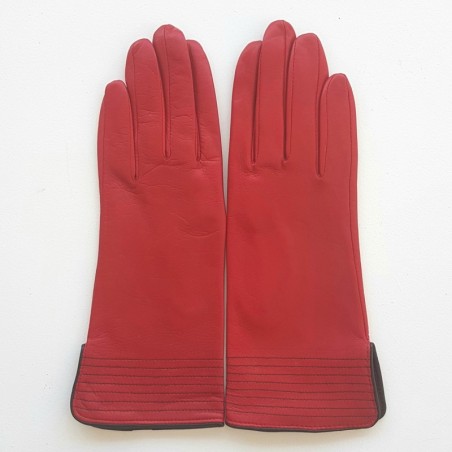 Gants en Cuir d'Agneau Rouge Noir Fénelon Doublés Soie.