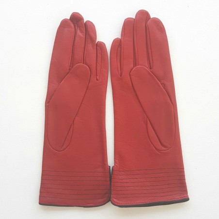 Gants en Cuir d'Agneau Rouge Noir Fénelon Doublés Soie.