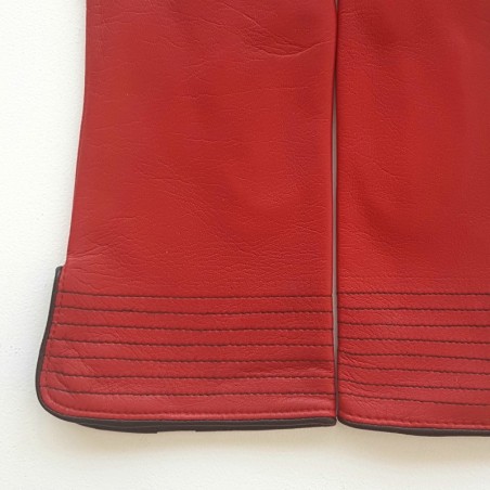 Gants en Cuir d'Agneau Rouge Noir Fénelon Doublés Soie.