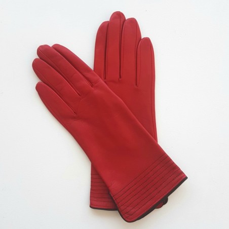 Gants en Cuir d'Agneau Rouge Noir Fénelon Doublés Soie.