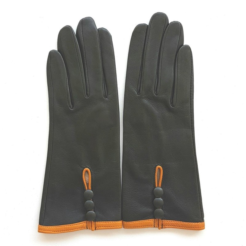 Gants en Cuir d'Agneau Evergreen Maize Margueritte Doublés Soie.