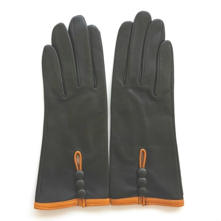 Gants en Cuir d'Agneau Evergreen Maize Margueritte Doublés Soie.