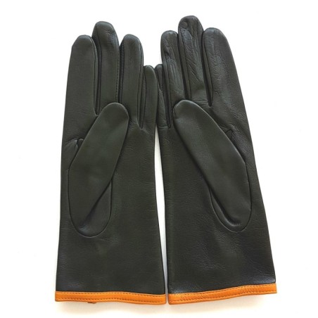 Gants en Cuir d'Agneau Evergreen Maize Margueritte Doublés Soie.