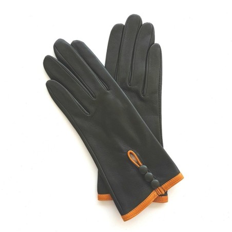 Gants en Cuir d'Agneau Evergreen Maize Margueritte Doublés Soie.