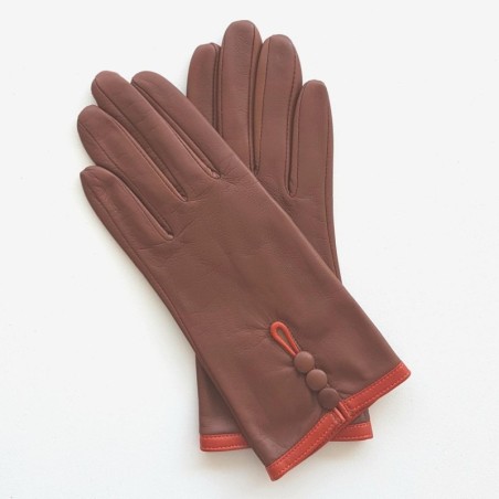 Gants en Cuir d'Agneau Cognac Orange Margueritte Doublés Soie.