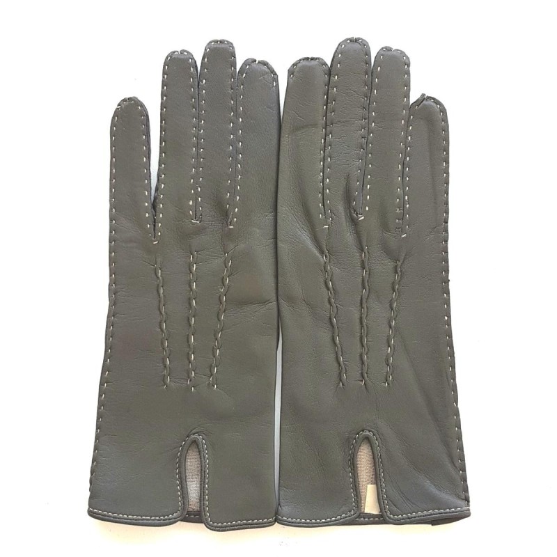 Gants en Cuir d'Agneau Gris Ecru Gisèle Doublés Soie.