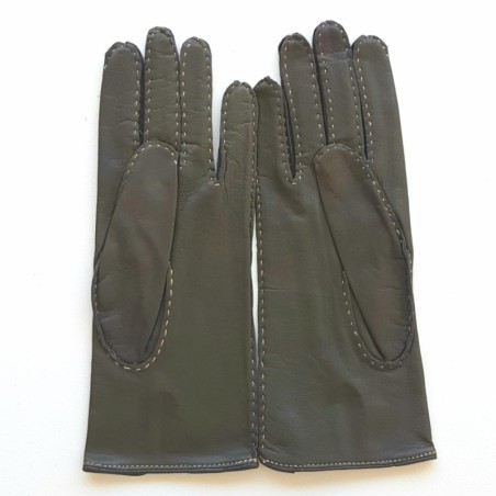 Gants en Cuir d'Agneau Gris Ecru Gisèle Doublés Soie.