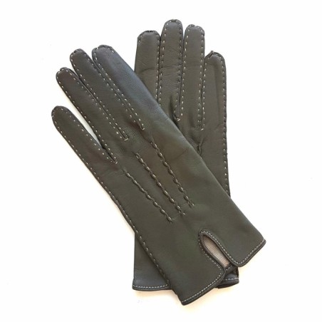 Gants en Cuir d'Agneau Gris Ecru Gisèle Doublés Soie.